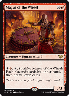 Magus of the Wheel
 {1}{R}, {T}, Sacrifice Magus of the Wheel: Each player discards their hand, then draws seven cards.